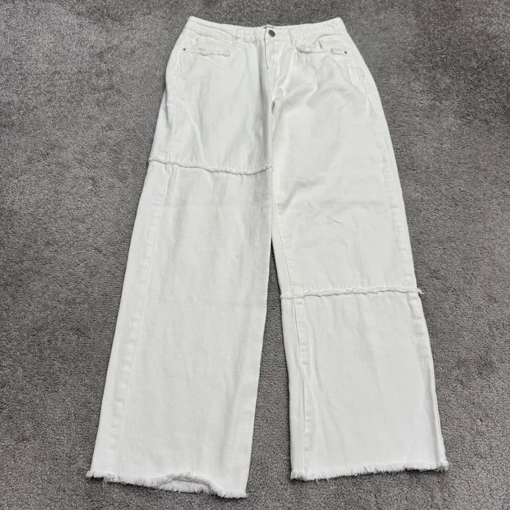 Princess Polly Wide Leg Raw Hem Baggy Denim Jeans Women 8 White High Rise Casual